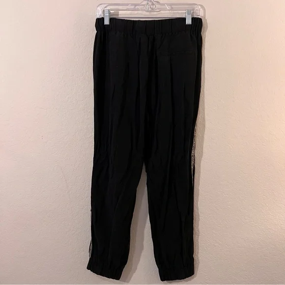 Zara Z1975 Black Joggers Shimmer Side Stripe Detail Drawstring Waist Size M - Picture 5 of 7